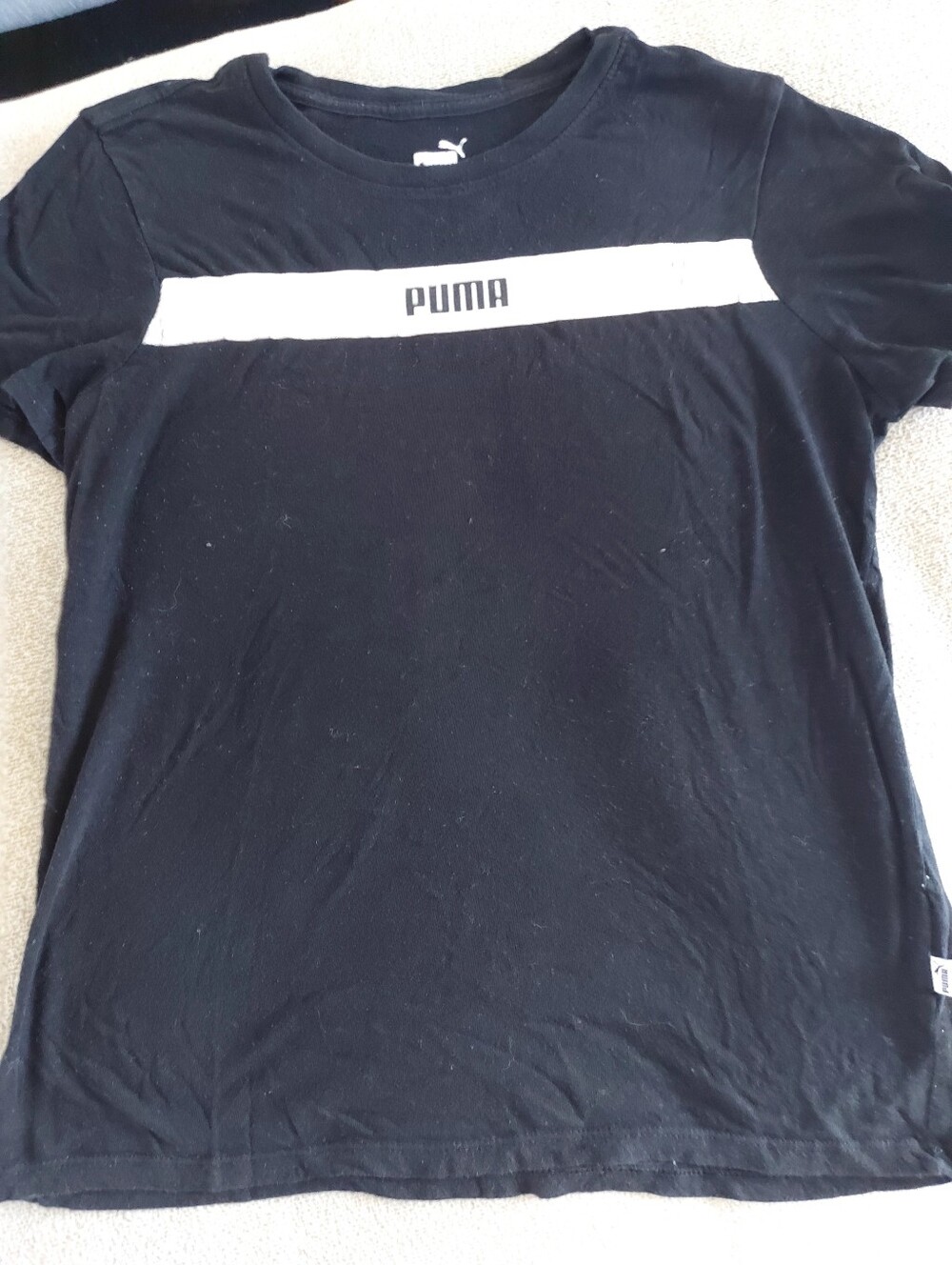 Puma Black Short-Sleeve Tee with White Chest Stripe